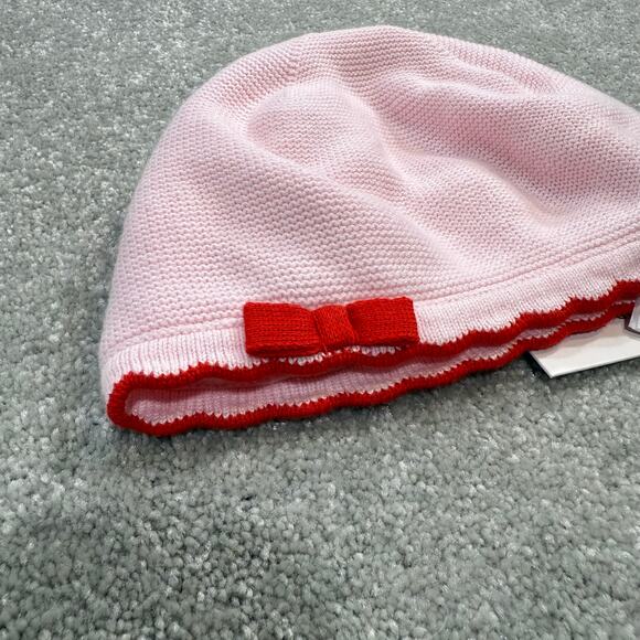 Janie and Jack NWT Pink Knit Beanie Beret Red Bow Scalloped Baby Girl 18–24 Mos - Picture 4 of 12